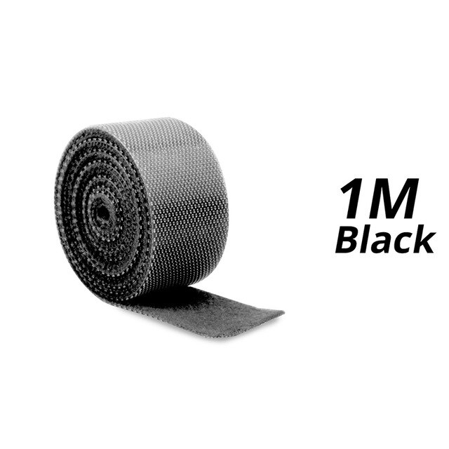 Soporte de correa para caña de pescar, 1 rollo, tirantes, gancho de sujeción, lazos de lazo, flejado de Velcro, dispositivo de pesca al aire libre: 1M Black Velcro