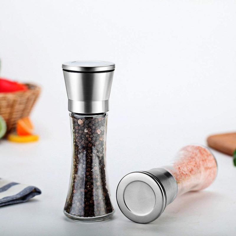 Bottles Pepper Grinder Stainless Steel Premium Brushed Adjustable Coarseness Ceramic Salt And Pepper Manual Mill Lead Free Glass