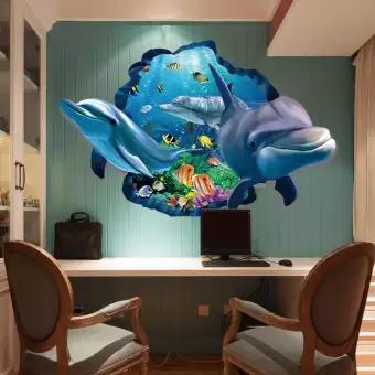 Unterwasser Fisch Delphin 3D Lebendige Fenster Zauberstab Aufkleber DIY Badezimmer Wohnzimmer Schlafzimmer Badezimmer Dekoration Poster