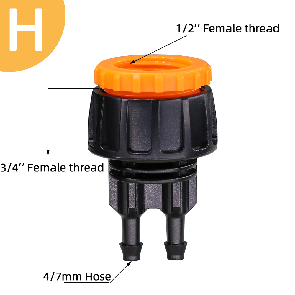 Garden Irrigation Connector 2 way four-way separator 1/2 "3/4" to 1/4 "barb 2 way tubing adapter suitable for plant irrigation: black