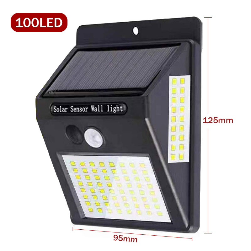 Solar Lamp 118 Led Pir Motion Sensor Lamp Buiten IP65 Waterdichte Solar Tuinverlichting Emergency Beveiliging Licht Zonne Wandlamp: 100 LEDs Solar Light / Black body