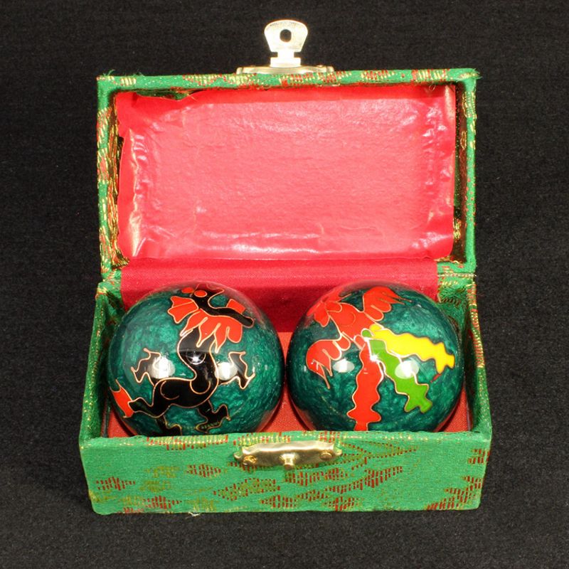 Bolas de salud chinas Baoding, esfera con esmalte, bolas de masaje para terapia de manos, un par: Green-B