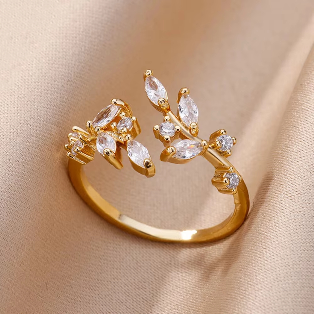 Anillos geométricos de circón de lujo para mujer, anillo abierto de acero inoxidable de Color dorado, joyería estética para de boda a la , para mujer: Naranja