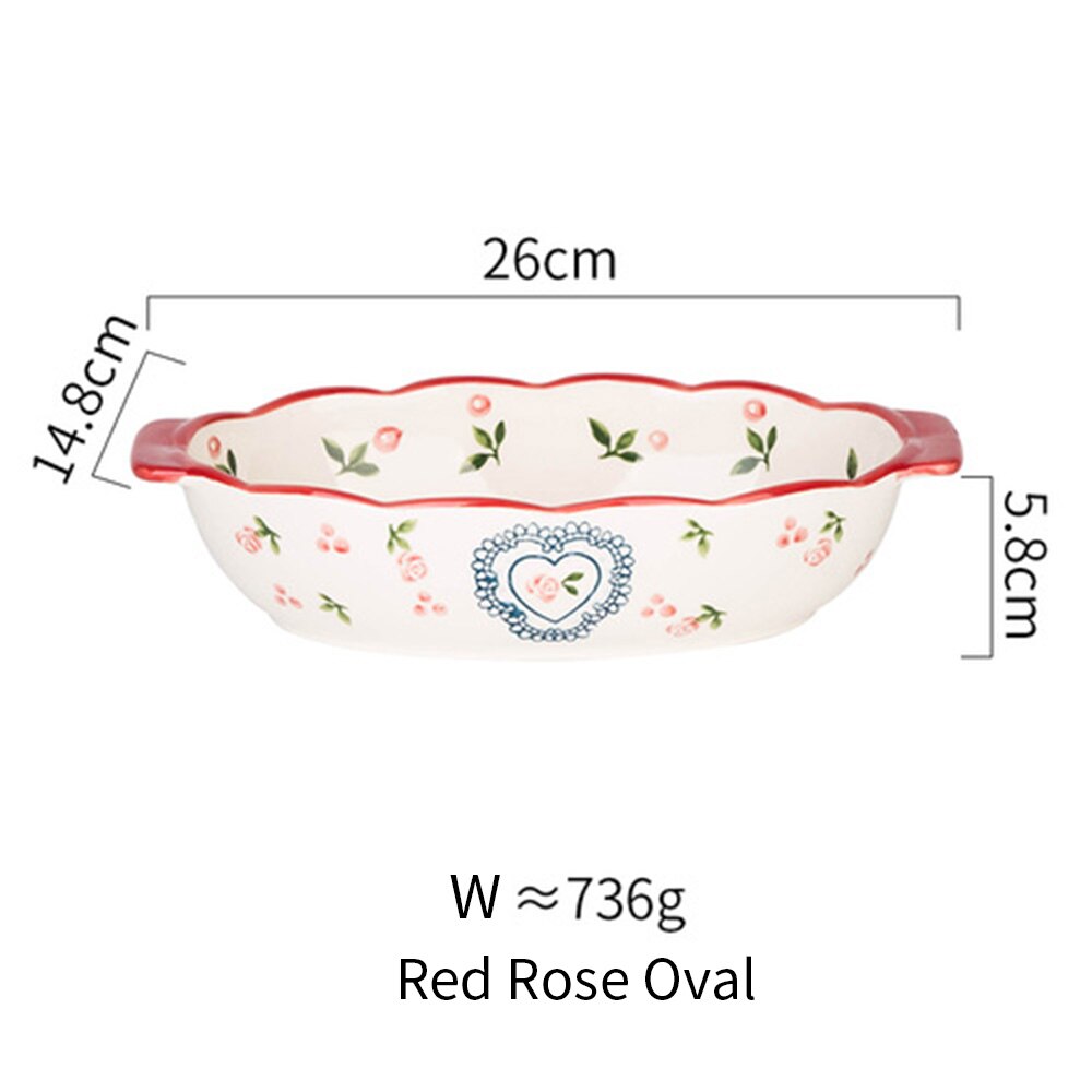 Mdzf sweethome keramisk ugnsform rostad lasagnepanna rektangulär form bakform med handtag ugn kök bakverktyg: Röd ros oval