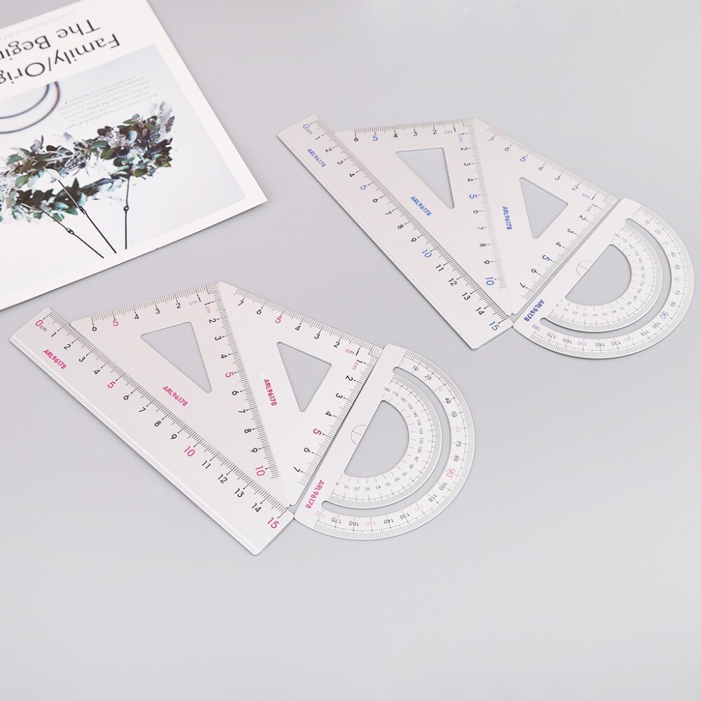 4Pcs Drawing School Supplies Set Square Triangle Ruler Aluminum Alloy Protractor