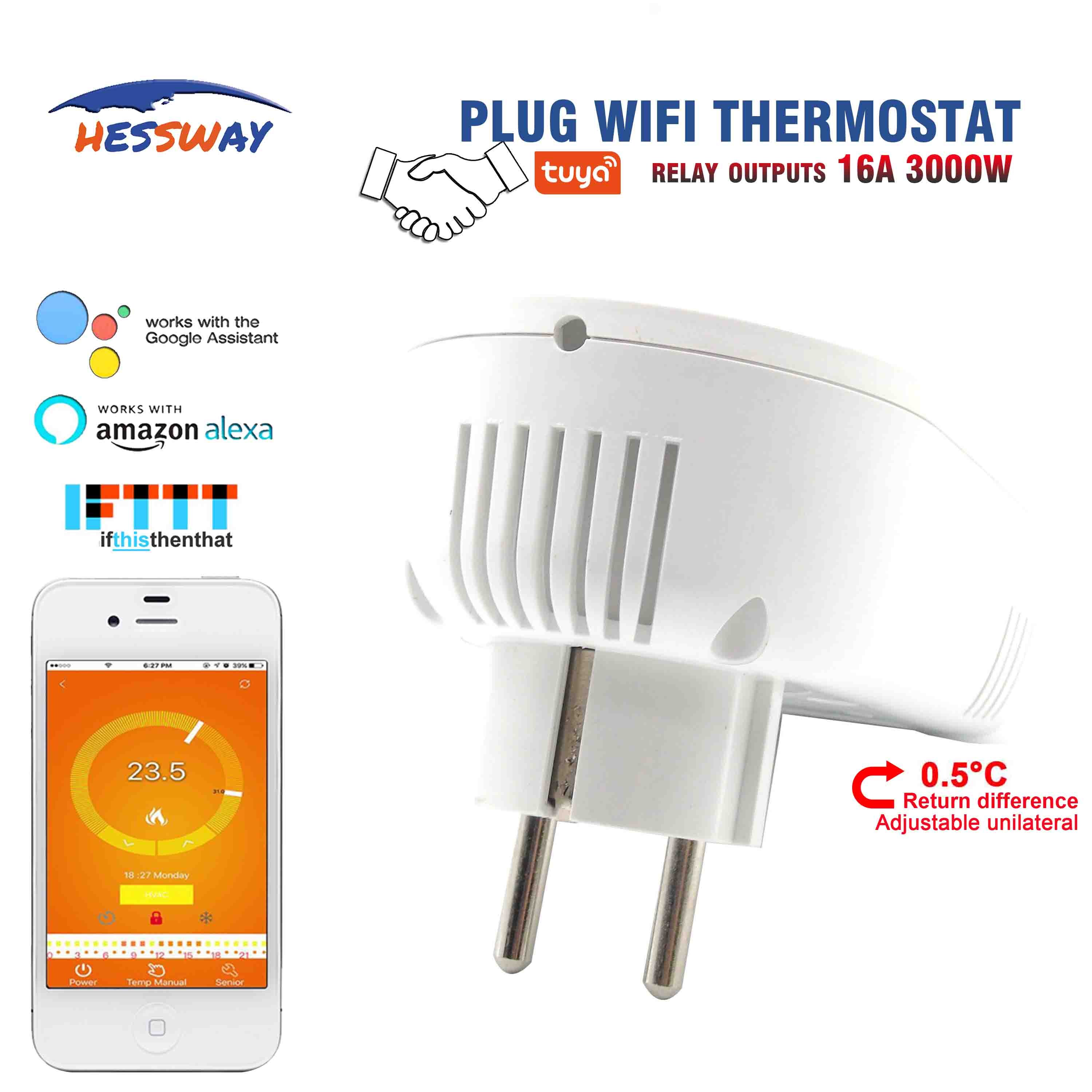 Hessway tuya wifi stikkontakt smart home hvac varmetermostat til 16a infrarøde ledninger, varmt gulv