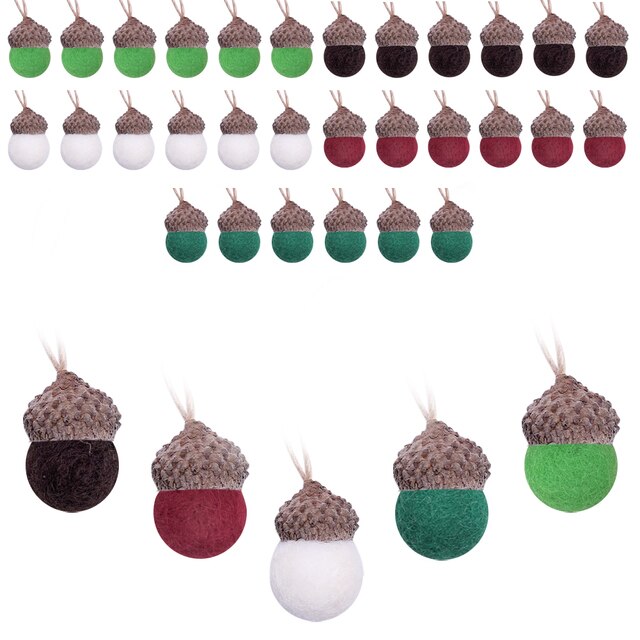 Adornos colgantes de bellota de fieltro de 30 piezas, bolas de fieltro de lana con cuerda de lino, árbol de Navidad de granja para decoración rústica, pared, en casa: Verde claro