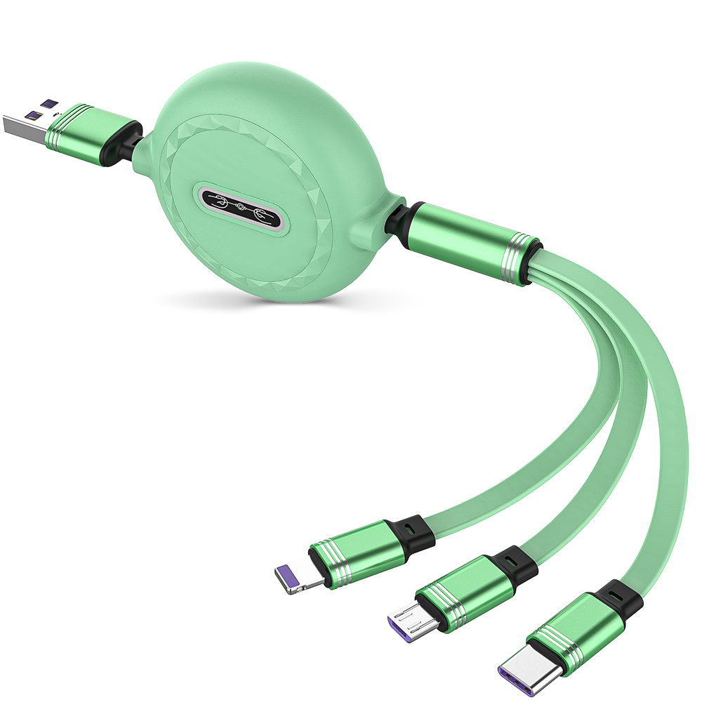 Voor Iphone 13 3in1 8 Pin Micro Usb Type C Kabel Voor Huawei Samsung Usb C Lader Kabel Intrekbare 120cm 3A Opladen Usb C Kabel: green