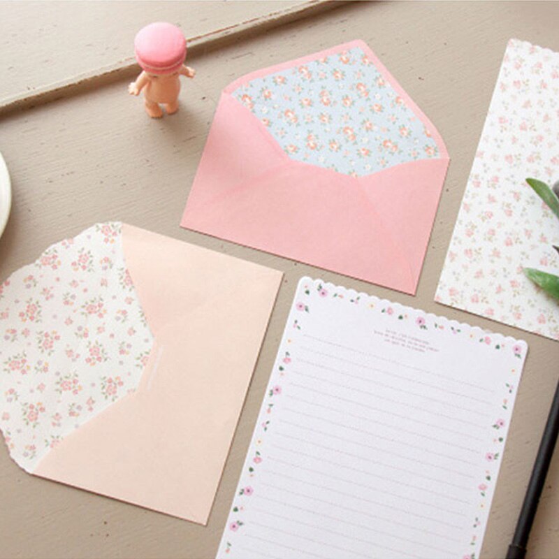 12 ark brevpapper +6 st kuvert söta fint blomma brevblock set skrivpapper kontors- och skolmaterial