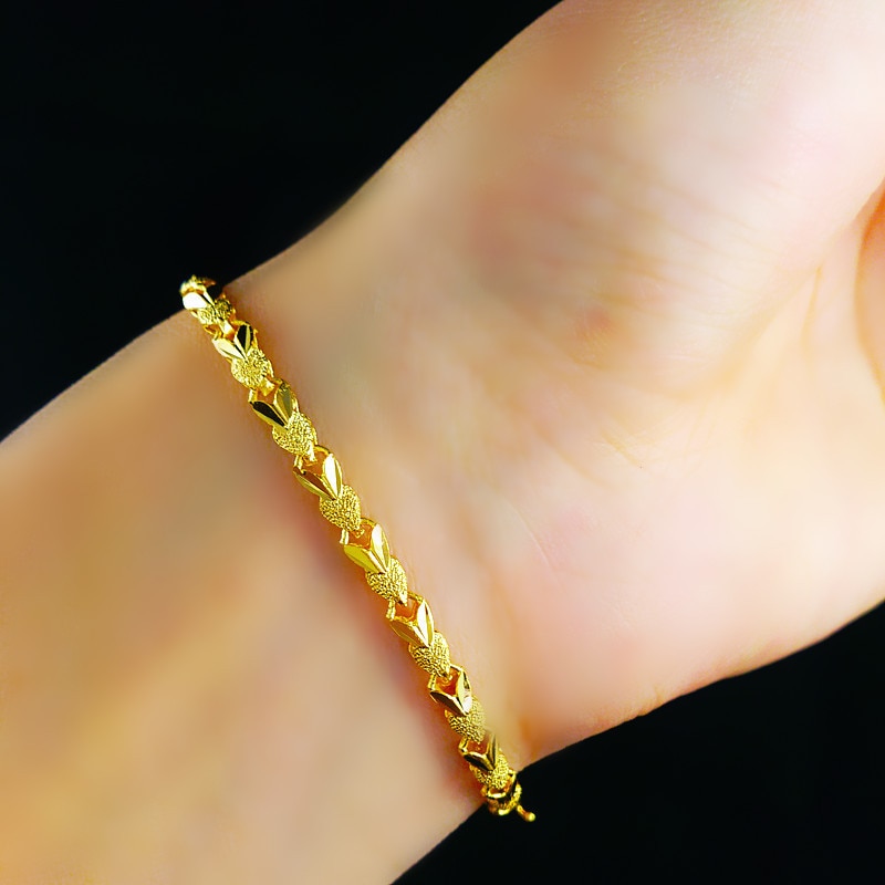 Aankomst puur goud kleur Hart link Armband voor vrouwen Mode-sieraden 24K yellow Gold Armband voor Meisjes 16 + 4cm