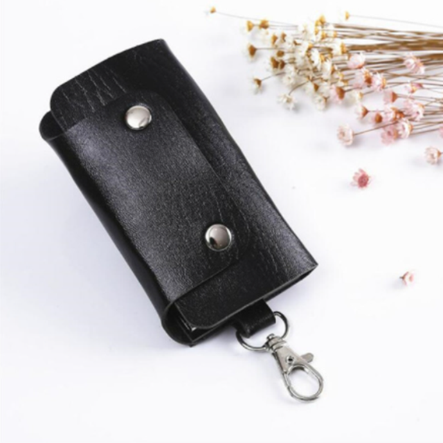 1 Pc Draagbare Lederen Huishoudster Houders Auto Sleutelhanger Key Holder Bag Case Unisex Wallet Cover Eenvoudige Effen Kleur Opbergtas: black