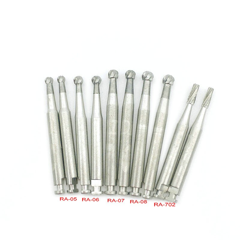 Fresas dentales de carburo de tungsteno de acero, para pestillo de baja velocidad, tipo RA-05, RA-06, RA-07, RA-08, RA-35, RA-558, 10 Uds.: 2pcs of 5 models