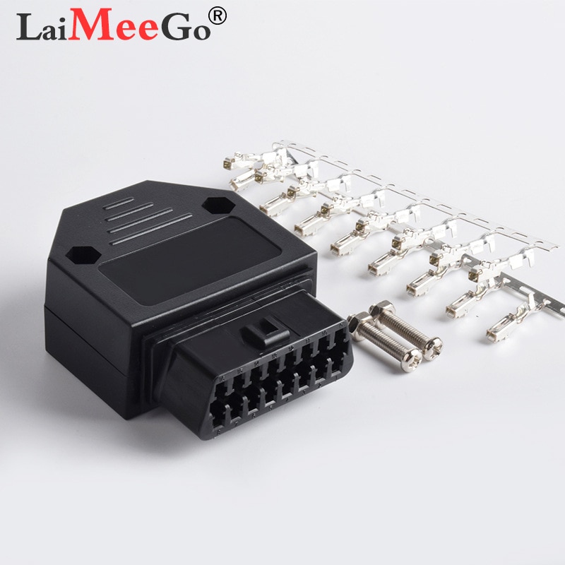 Universal OBDII OBD2 16Pin Female Connector OBD II Female Plug AdapterOBDII 16pin Connector Adaptor OBD plug + case + Screw