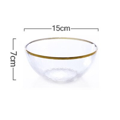 Guldkant glas middagstallerken gennemsigtig dessertskål westernfad salatbakke frugtplade servise sæt: Skål 15cm