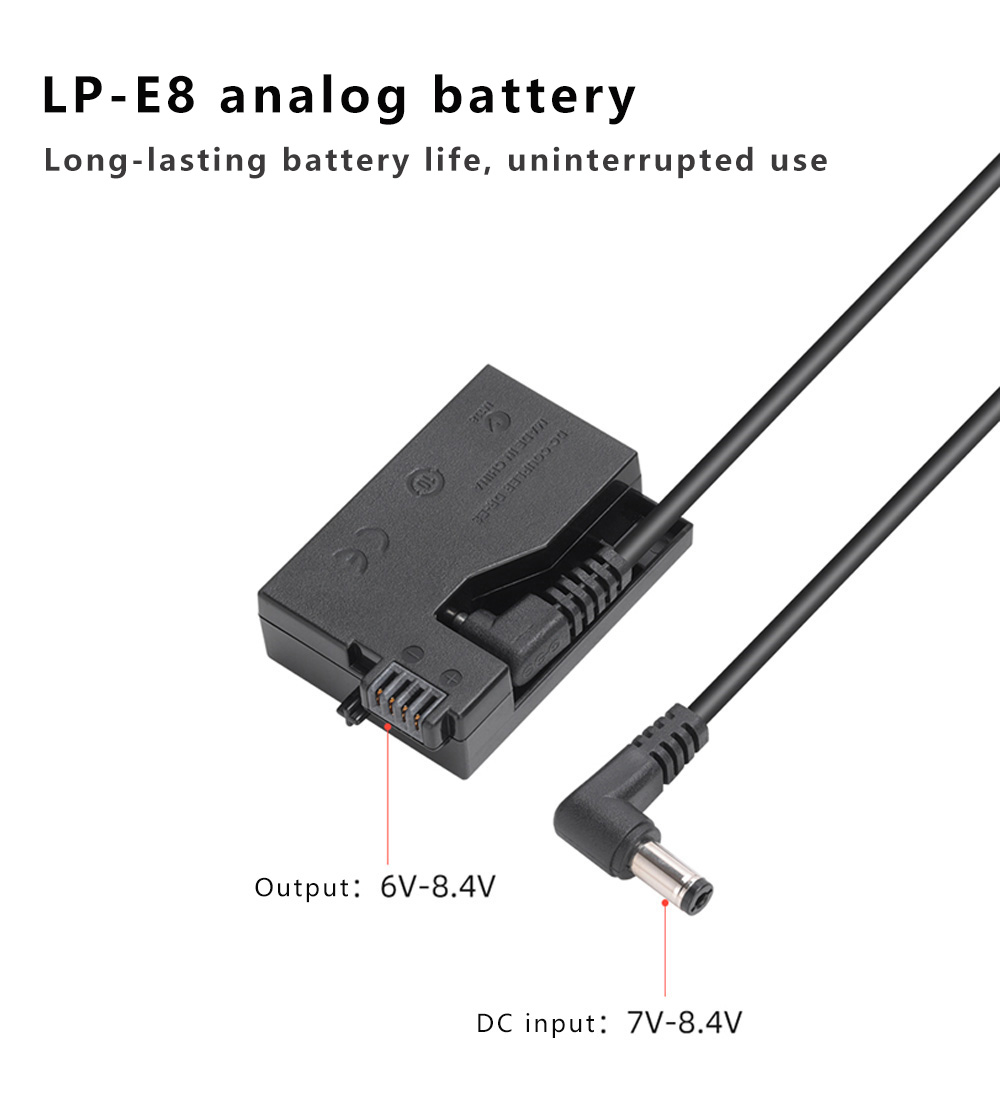DR-E8 LP-E8 Dummy Battery Pack Coupler Adapter with DC Connector For Canon EOS T2i T3i T4i T550D 600D 650D 700D x4 x5