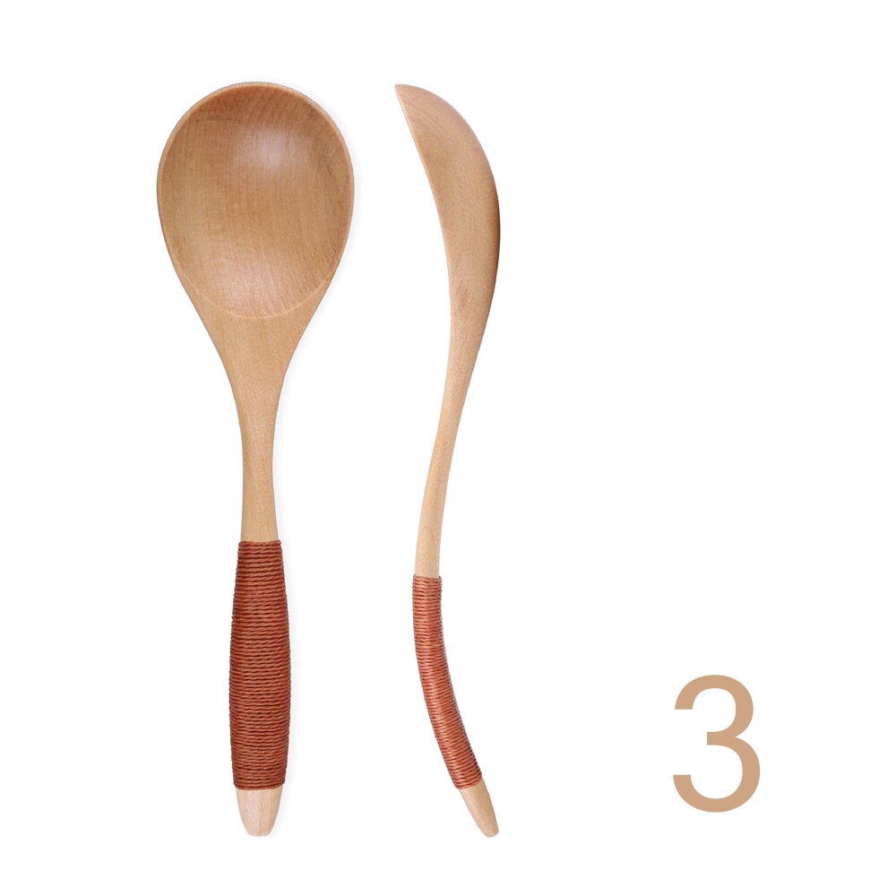 Natural Wood Spoon Bamboo Kitchen Cooking Dining Soup Tea Honey Coffee Utensil Tools Soup-Teaspoon Tableware 1Pc: D 3