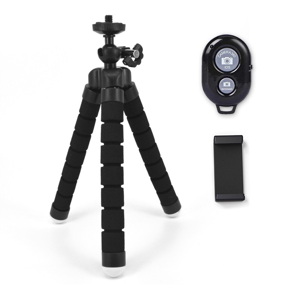 Flexible Mini Tripod KOMERY Smartphone Tripod For Phone Clip Camera Holder Selfie Stick Bluetooth Remote Shutter Release: Black Tripod Kit