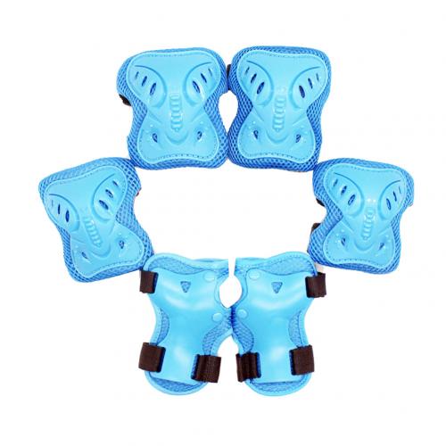 Rodillera de patinaje para niños al aire libre, conjunto de protección de muñeca para bicicleta, monopatín, patinaje sobre hielo, 6 uds.: Blue Solid Color / S