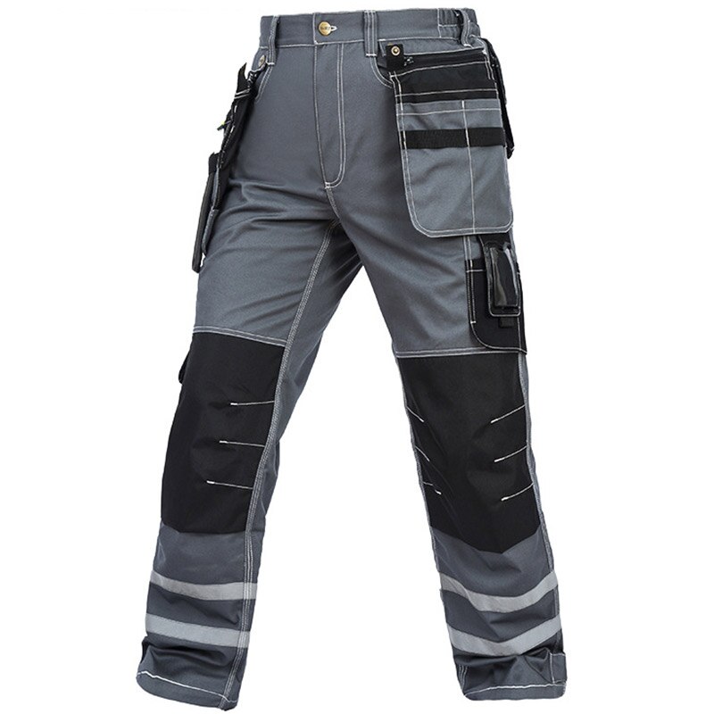 Work Pants Men Wear-resistant Multi pockets Working trousers Reflective Strap Worker Mechanic Factory Functional Cargo Pants