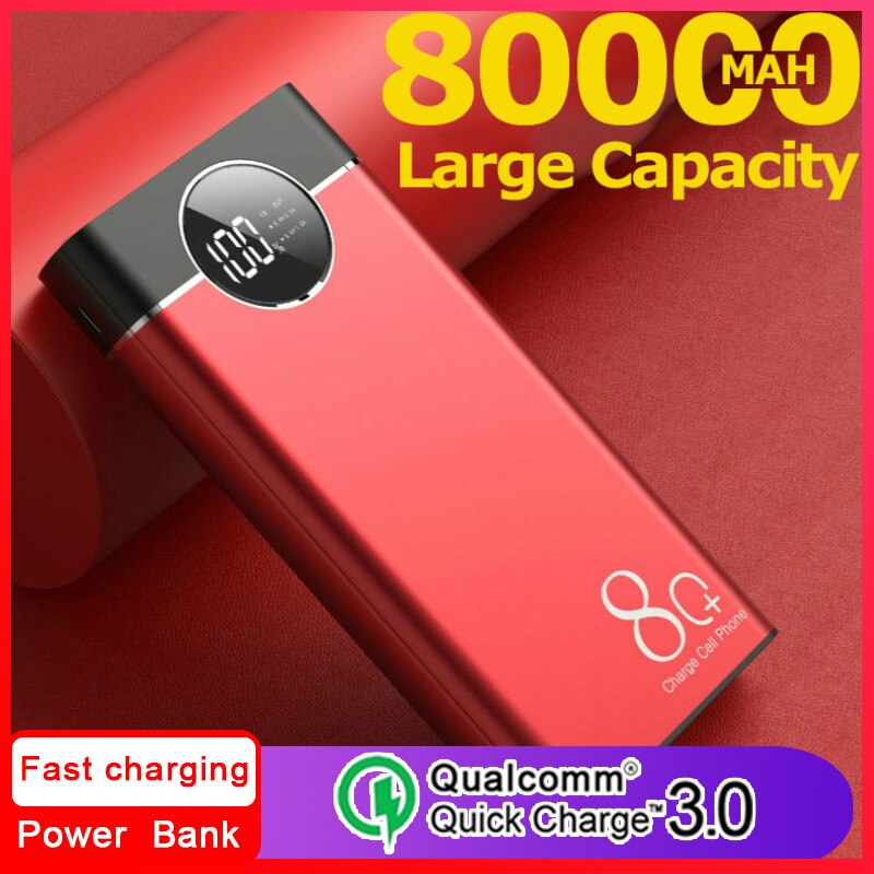 80000mah Power Bank Große Kapazität Tragbare Ladegerät Outdoor LED Licht 2USB Port Externe Batterie für Xiaomi Samsung Iphone