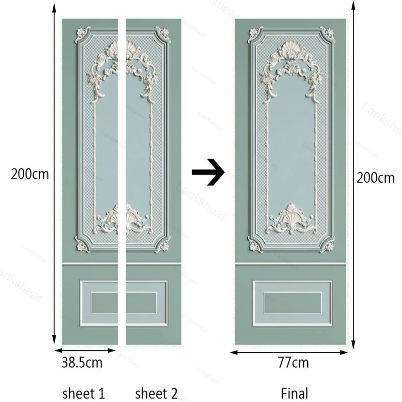 Modern Simple Door Sticker 3D Relief Gypsum Wallpaper Living Room Dining Room Home Pvc Waterproof Door Poster 3D Stickers: 95x215cm