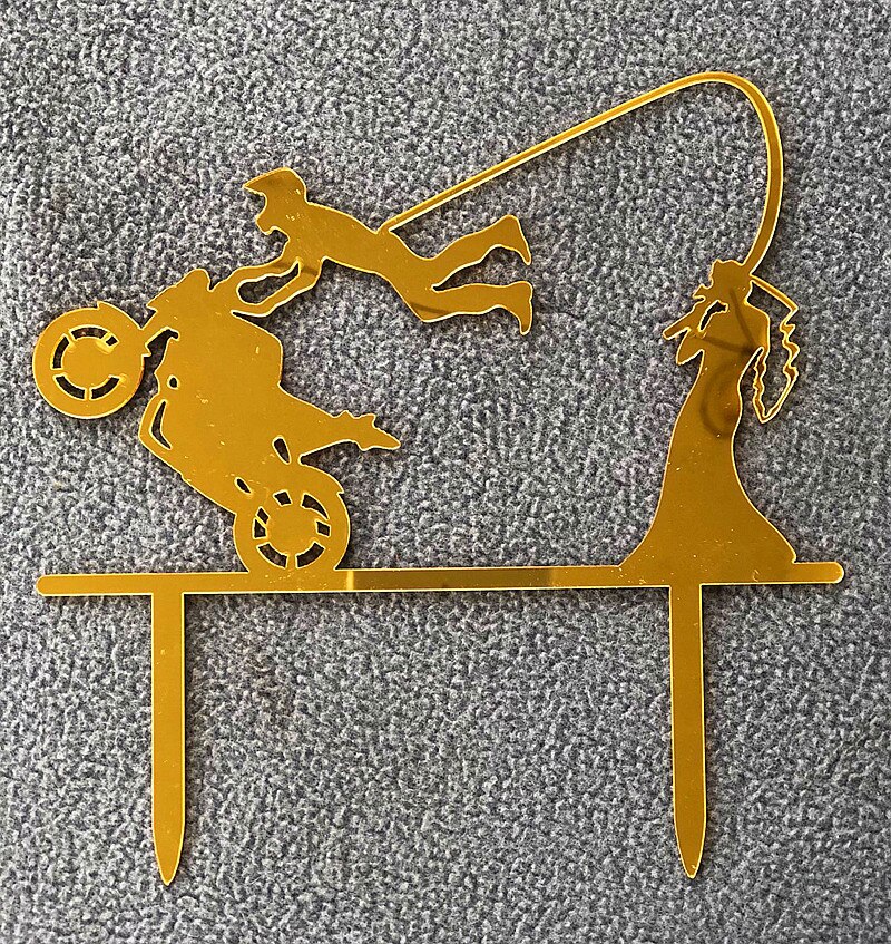gemischt Lustige Stil Motorrad Paar Hochzeit Kuchen Deckel Acryl Braut Und Bräutigam Kuchen Deckel Herr & Frau Fahrrad Kuchen Deckel: Stil 16 Spiegel Gold
