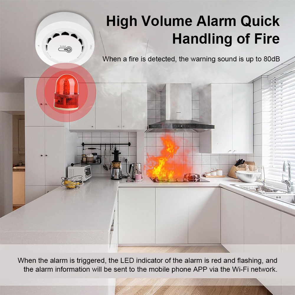 Tuya Zigbee BT détecteur de fumée à deux connexions dispositif de mesure de la température et de l'humidité 80dB alarme sonore fonction d'alerte à distance