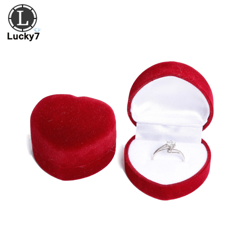 Forma corazón de terciopelo anillo caja de cajas para anillo para bodas joyería estuche protector para amante