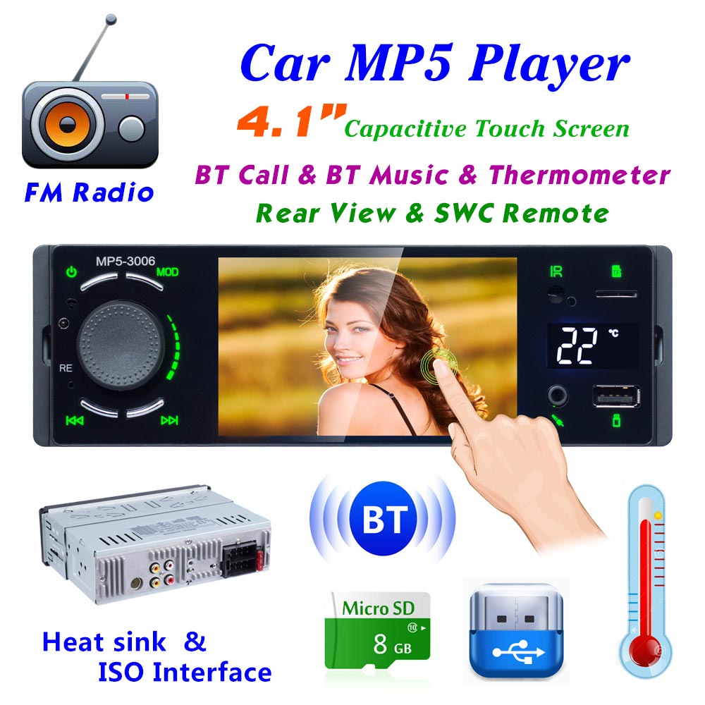 1 Din 4" Touch Screen Car MP5 Player Autoradio Bluetooth Car Stereo Auto Radio AUX-IN USB Support Rear View Camera Mirror Link