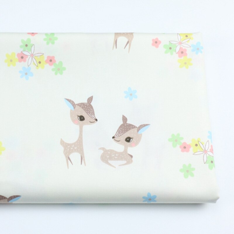 Søde hjorte blomstret 100%  bomuldssyning twill stof til baby barn, gør-det-selv hjemmetekstil dynebetræk håndlavet klud: 50 x 80cm