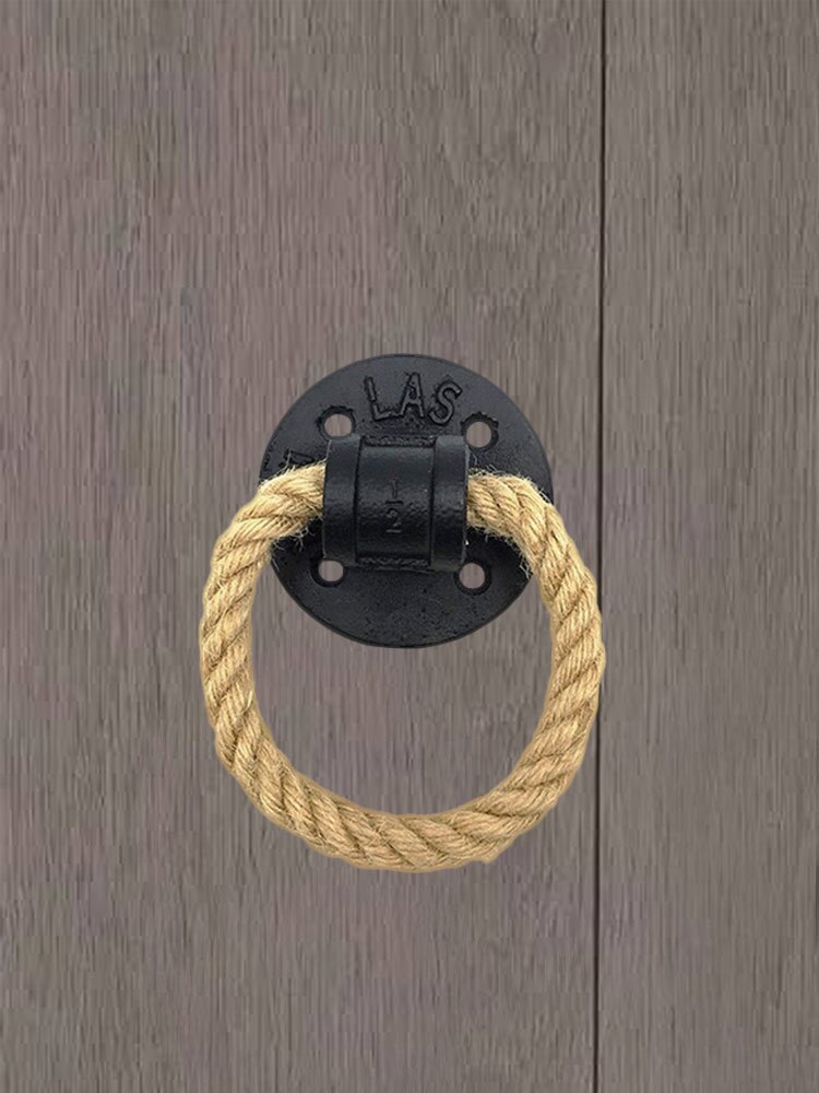 2Pcs Cabinet Pulls Hemp Rope Hanging Pull Ring Buckle Wall Mount Wooden Door Retro Iron for Home Drawer Dresser Furniture Handle