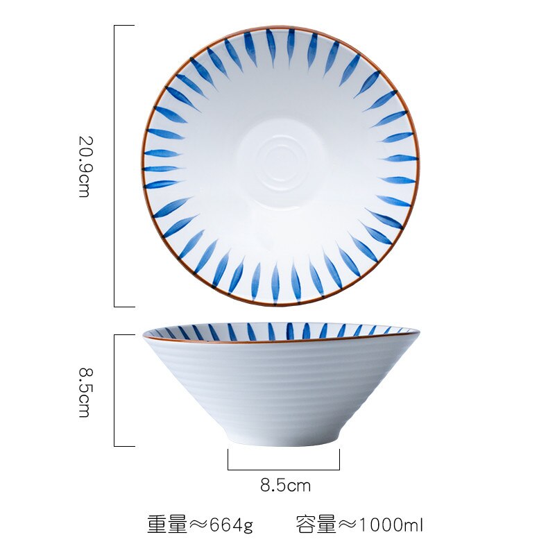 Japansk suppe skål oksekød nudler skål fortykket keramik 8 tommer husstand personlighed stor retro nudler skål: D