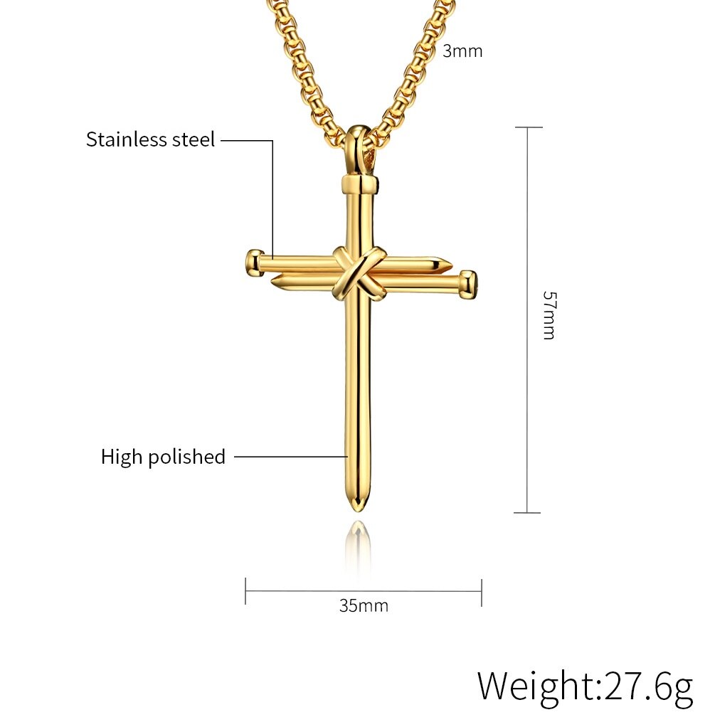 Collier pendentif croix à ongles pour hommes, boîte à bijoux chrétien à la , chaîne en acier inoxydable, couleur or noir