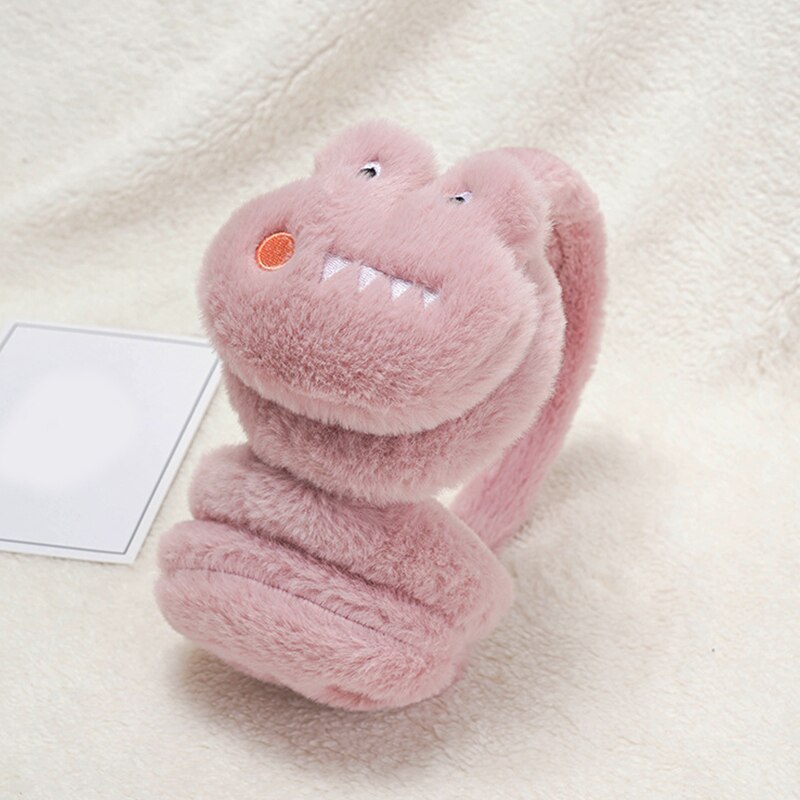 Children Ear Muffs Winter Lovely Thicken Plush Earmuffs Cartoon Dinosaur Earmuffs Riding Korean Version Plush Earmuffs: dark pink
