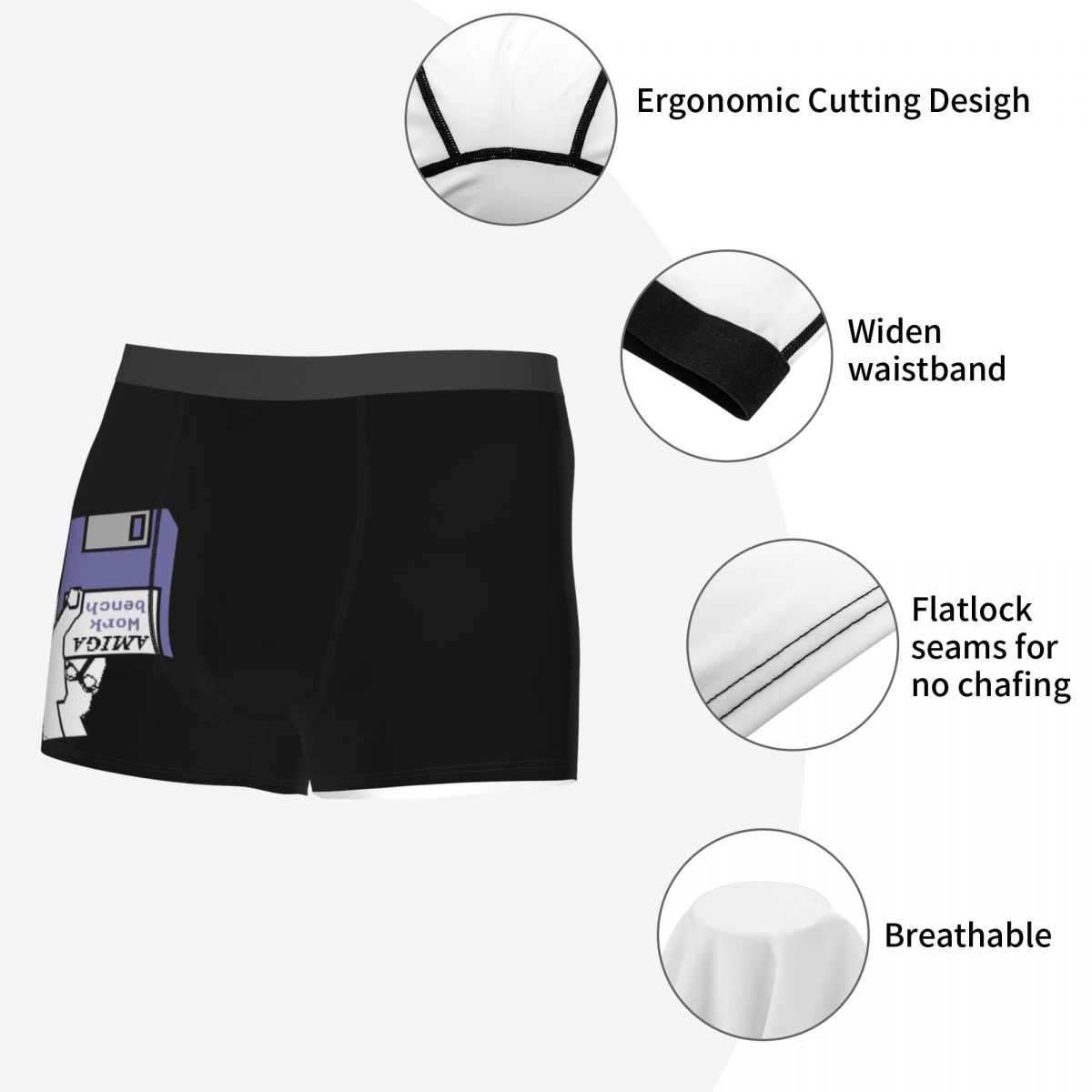 Boxer pour hommes, culotte Amiga, 500 Polyester, sous-vêtements, commodité C64 jeu Atari, banc de travail, culte rétro