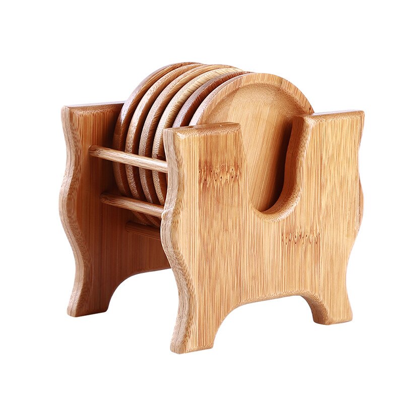 Bamboo Coaster And Holder Set Teacup Coffee Cup Heat Insulation Non-slip Mat Household Office Meeting Room Tea Accessories: 6pc tripod round