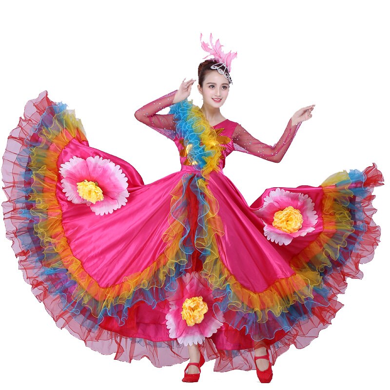 Moderne spansk tyrefægtning balsal dans kjole nederdel lang kjortel flamenco fille nederdele rose flamenco kjoler til kvinder piger  dl3476