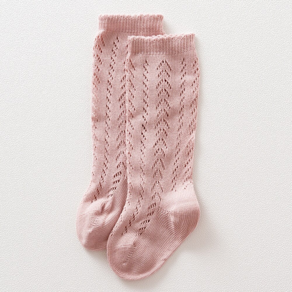 Calcetines hasta la rodilla de estilo español para bebé y niña, para niños pequeños de Lolita medias caladas, medias de malla de rejilla, medias de princesa 5T: nude pink / 6M-18M