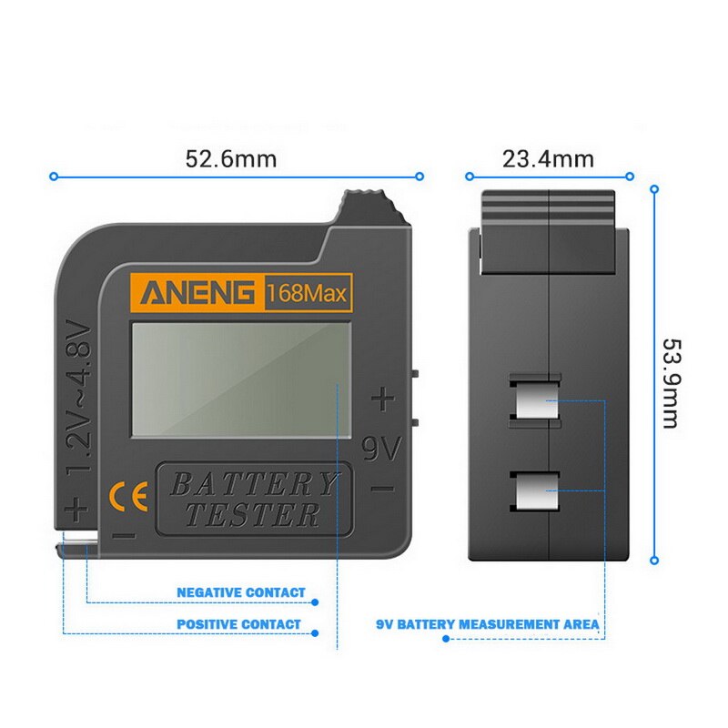 Battery Tester Battery Capacity Checker For AA AAA 9V 1.5V Button Cell Battery Test Your Battery Condition Black