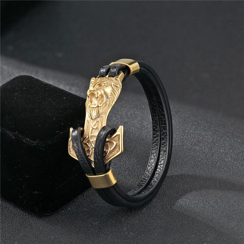 Mkendn mænd armbånd rustfrit stål anker løve sjækler læder armbånd mænd armbånd smykker pulseras