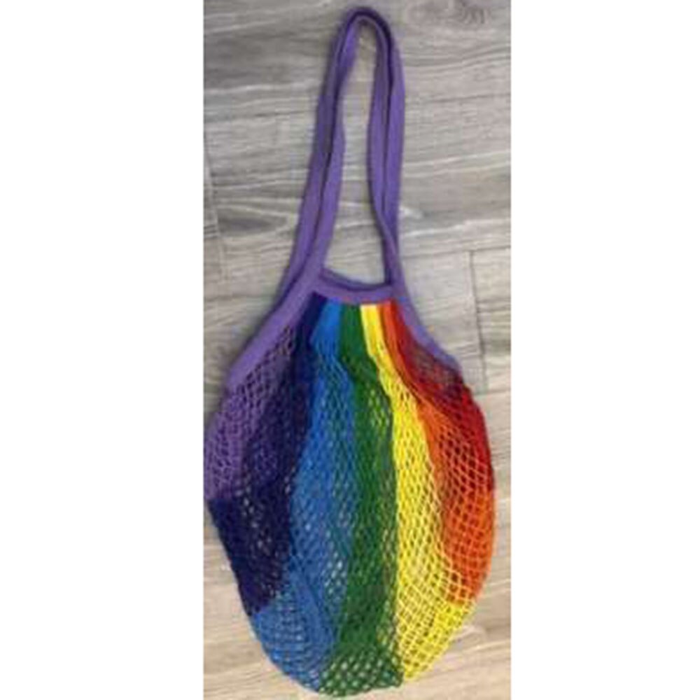 Regnbue stor mesh net indkøbstaske genanvendelig snor frugt opbevaring håndtaske totes kvinder shopping mesh net vævet taske holdbar