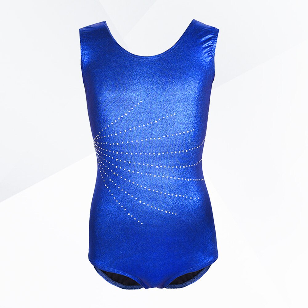 Metallic Luster Ballet Leotard Sleeveless Gymnastics Suit Dance Practice Bodysuit for Kids Girls (Dark Blue, for 5-6Y)