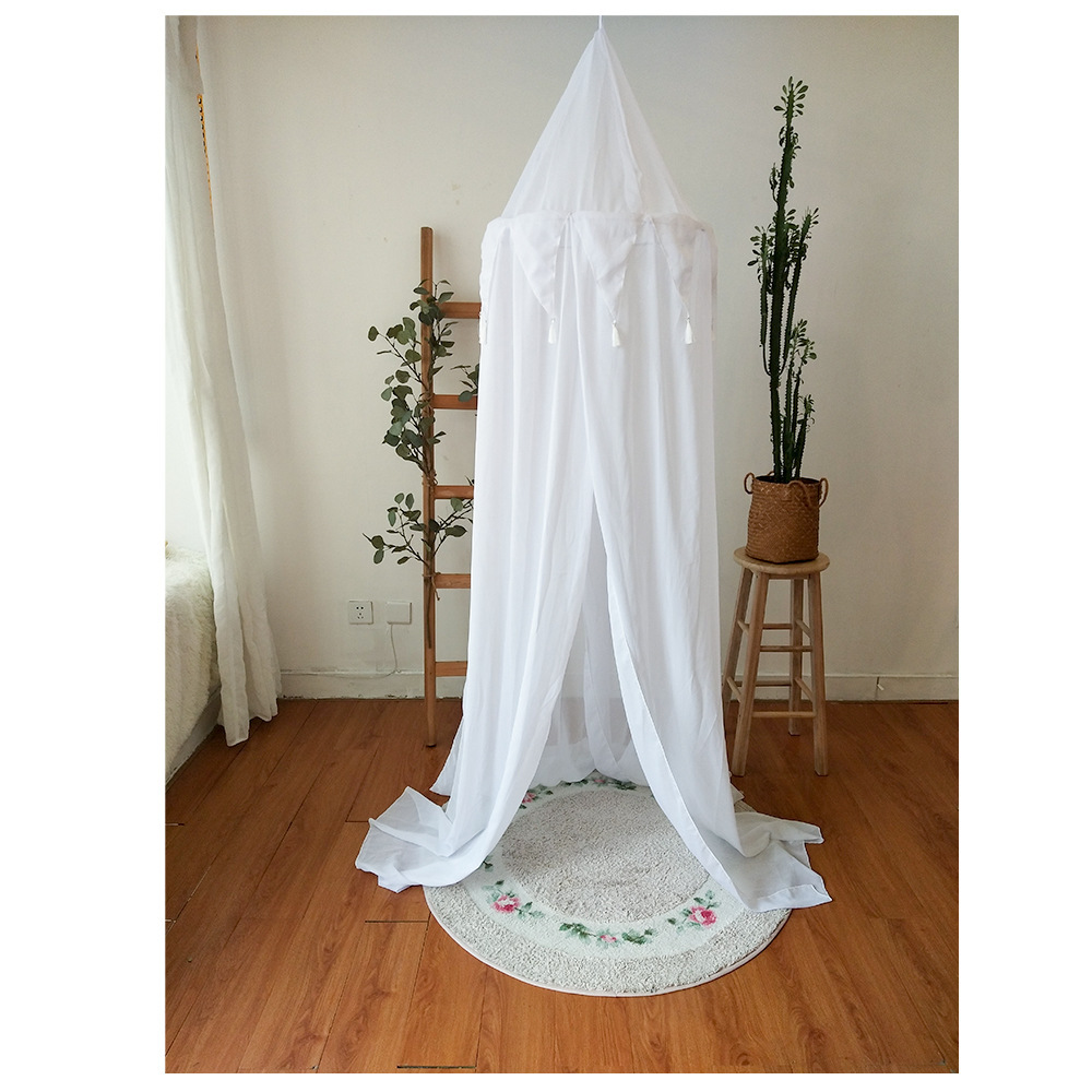 Decoración nórdica para el hogar, triángulo, borla, estrella, gasa, mosquitera para bebé, tienda de gasa para niños, de borla borde, manto de cama