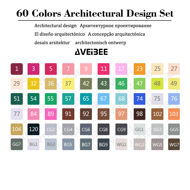 Magiska markörer set för barn 30/40/60/80/168 färg animation skiss markör två huvud ritning konst borst pennor alkoholbaserad: 60 arkitektoniska set