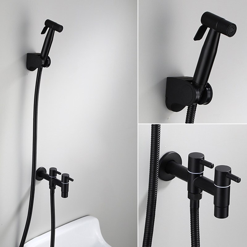 Vaskemaskine vandhaner vægmonteret bidet blandingsbatteri sort finish rustfrit stål badeværelse bouble brug moppe vandhaner udendørs vandhane: Grøn