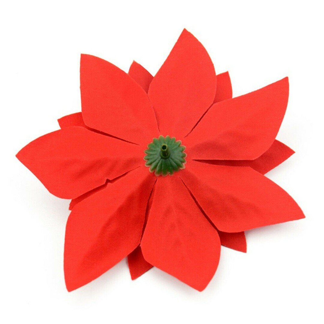 10pcs Red Christmas Silk Flowers Artificial Glitter Poinsettia Flower 14cm Xmas Merry Christmas Home Party DIY Decorating Flower