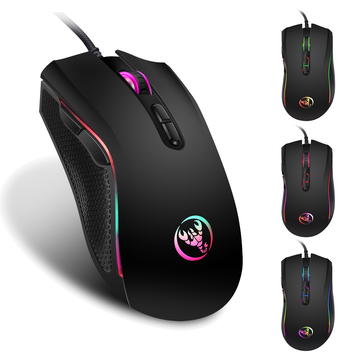 Hongsund Upgraded version RGB Light 7200DPI Macro Programmable 7 Buttons Optical USB Wired Mouse Gamer Mice computer Gaming