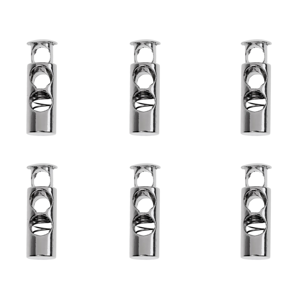 MagiDeal 6Pcs Barrel Cord Locks Toggles Spring Stop 2 Hole Cordlocks Silver