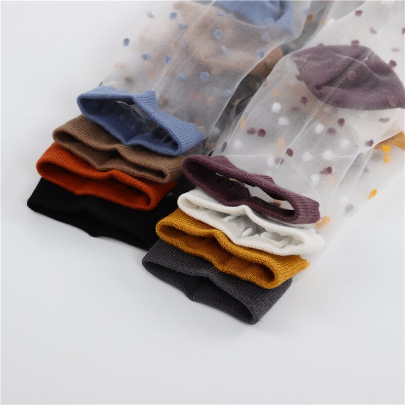 [EIOISAPRA]Spring Summer Transparent Casual Heap Heap Socks Women Japanese Vintage Glass Silk Dot Thin Colorful Short Socks