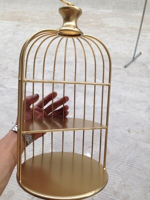 Gold/white/black European birdcage cake rack decoration theme item wedding candy stand display rack multi-layer cold food rack: gold / S 20X20X30CM